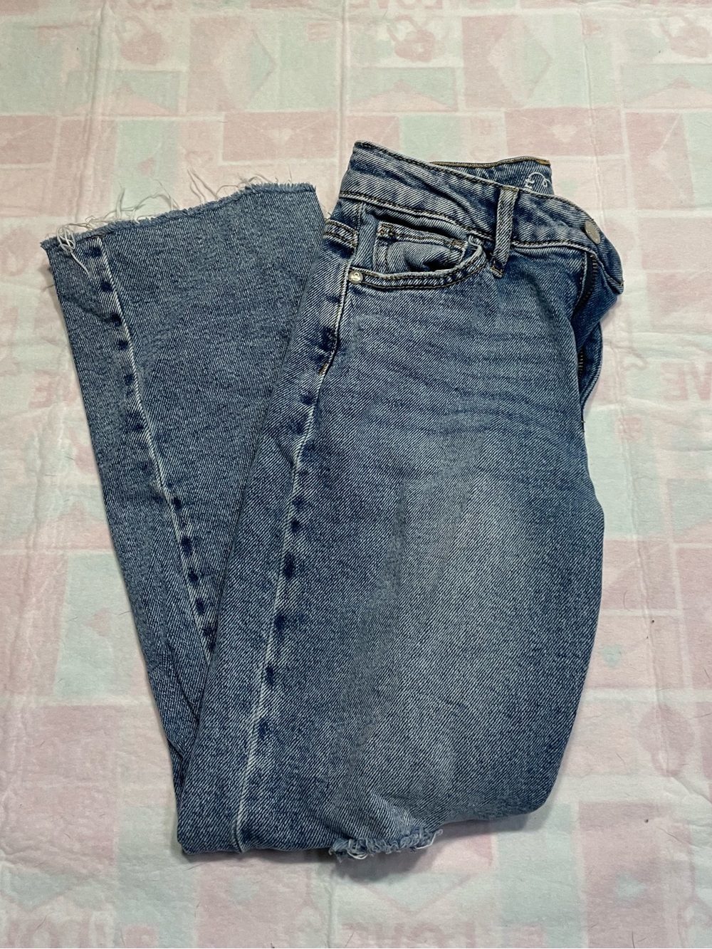 Girls Acid Wash Distressed Wide Leg Jeans